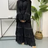 Ethnic Clothing Abaya Beading Muslim Mesh Lace Patchwork Women Long Dress Flare Sleeve Party Evening Open Kimono Ruffle Arab Kaftan RobeEthn