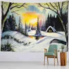 Arazzo Pittura ad olio Scena di neve Tappeto Appeso a parete Albero di Natale Paesaggio naturale
