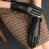 Five Fingers Gloves Real Leather Female High Quality Ladies Elegant Lambskin Autumn Winter Thermal Plushed Lined Women Driving