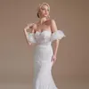 Designer sjöjungfru bröllopsklänningar från axeln full spetsstrand backless stropplös brudklänning riktiga bilder cps1996