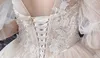 Unique A-Line Wedding Dresses Lace V-Neck 1/2 Sleeve Draped Applique Lace Up Custom Made Pearl Bridal Dress Vestidos De Novia