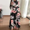 Grande taille automne et hiver femmes Style robe imprimer rue à manches longues col haut cravate longue décontracté 220601