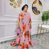 Ethnic Clothing Muslim Fashion Chiffon Dresses For Women 2022 Dubai Arabic Nigeria Abayas Floral Long Sleeves African Islam Maxi Dress 2 Pcs