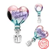 Nieuwe populaire 100% 925 Sterling Silver Charm Pink Heart Leuke hoofdtelefoon Charme voor Pandora -armbanden en kettingen geschenken DIY -sieraden voor meisjes