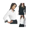 Camicette scozzesi slim sexy da donna estive Primavera Autunno Manica lunga Abbigliamento da lavoro Top casual Office Lady Bottone sul davanti Collo a bavero Camicia classica Nero Bianco Top TAGLIA S-XXL