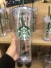 Starbucks Denizkızı Tanrıça Kupaları 24oz/16oz Çift Plastik Tumbler Alt Bard Bardak Tanrıça Hediye Kapağı Yeniden Kullanılabilir Şeffaf İçme Düz Tumblers Saman