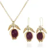 Pendant Necklaces Vintage Fruit Red Pomegranate Jewelry Set Gemstone Earrings