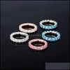 Couple Rings Jewelry 18K Gold Rhodium Plated Circle Luxury 4Mm Bling Zircon Women Fashion Exquisite Hip Hop Je Dhr26