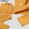 Inderun Men Casual Blazer Solid Color Streetwear Long Rękaw Off Rameer Speits One Button Thin Jackets 220819