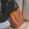 Evening Bags Simple Shoulder For Women Large Capacity Chain Bucket Handbags Quality PU Leather Totes Shopping Bag Bolsa FemininaEvening