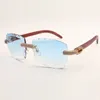 Cadre de lunettes de soleil en diamant fin 3524029-1 avec bois de couleur naturelle et verre transparent de 58 mm d'épaisseur 3,0 mm