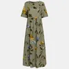 Vintage Floral Long Dres Summer Elegant Linen Short Sleeve Boho Maxi Female Holiday Sundress Party ES Vestidos 220615
