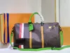 Luksusowy projektant Keepall Bandouliere 50 skórzana torebka torba podróżna animacja TRUNK M56856 N ° 7 Neon duża pojemność torba na ramię Crossbody Tote Bag torebki