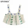 KPYTOMOA Kvinnor Fashion Floral Embroidery Croped Tank Tops Vintage Back Elastic Wide Straps Female Camis Mujer 220519