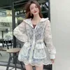 Women's Trench Coats Summer Korean Drawstring Mid-length Jacket Cardigan Lace Embroidery Hoodie Womans Clothes TrenchWomen's