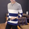 Erkek Kazak Bahar Sonbahar Öğrencileri Güney Koreli İnce Youth Striped Sweater Kırmızı ve Siyah İki Renk M-XXL 220815