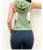 Yoga outfit sportblus kvinnor tröja huva lös snabbtorkande andningsbar ärmlös mode pullover rinnande fitness toppväst