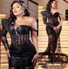 2022 Plus size Arabisch Aso Ebi Sparkly Black Mermaid Prom Dresses kristallen avond formeel feest tweede receptie verjaardag verlovingsjurken jurk zj102