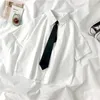 Dayifun White Shirts With The Tie Japanase Style Preppy Students BF特大のブラウスシンプルなソリッドサマートップL3204 220727