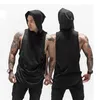 Muscleguys Solid Sleeveless Shirt Hoody 패치 워크 체육관 의류 피트니스 남자 보디 빌딩 스트링거 탱크 탑 후드 싱글 렛 220518