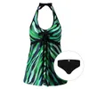 Mulheres Swimwear Mulheres Plus Size Girassol Impressão Halter Trappy Terno de Banho Biquinis Set Dois Peça Swimsuits Bohemian Swimdress Tankini