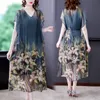 Löst tryck Silk Midi Dress Summer Vintage Casual 4xl Plus Size Chiffon Dress Elegant Women BodyCon Party Vestidos 220518