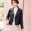 Turn-down Collar PU faux leather jackets women luxury jacket black pink biker coat L220801