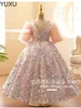 bling sequined Lace Little Kids Flower Girl Dresses Princess Jewel Neck Tulle Applique Puffy Floral Formal Wears Party Communion Pageant Gown