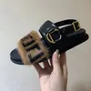 Designersandaler Dam romersk skostil Hög kvalitet Damskor Lyxiga Platta Skumlöpare Brun Mink Sandaler Låg klack Plattform Mode Ryggsling Slides 35-42