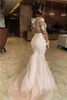 2022 Superbes fleurs 3D rose sirène robes de bal filles africaines pure manches longues illusion dos nu longueur de plancher robes de soirée grande taille