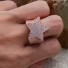 Mode Hip Hop Mens Sieraden Ring Vijfpunts Star Iced Out Ring Zirkon Hiphop Rose Gold Silver Rings