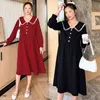 Black Red Maternity Long Loose Dress Autumn TurnDown Collar Pregnant Woman Party Dress Plus Size Female Clothing Elegant Dress J220628