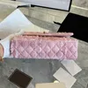 22Ss F/W Bayan Klasik Çift Kanatlı Pembe Tüvit Kapitone Çantalar GHW Crossbody Omuz Çoklu Poşet Çanta Turn Lock Açık Sacoche Lüks Tasarım Çantaları 25CM