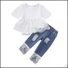 Roupas conjuntos infantis garotas roupas infantis lace topsand buraco de jeans 2pcs/set summer moda coreana vers mxhome dhfoi