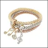 Charm Armband smycken Nya tref￤rgade popcornarmband s￤tter stretch armband kristall strass musik anteckning fj￤ril fyrkantig distans charm f