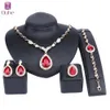 Fashion Gold Color Crystal Zircon Necklace Bracelet Wedding Party Elegant Women Earrings Ring Costume Design Jewelry Sets