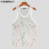 Män tank tops mesh se genom broderad ärmlös o nacke andningsbara streetwear västar sexiga casual män toppar s-5xl incerun 220530