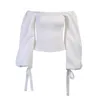 Beyouare Elegant Women s T Shirt Sexig snedstreckhal Lantern Sleeve Bandage Solid White Tops 2020 Autumn Casual Slim Office Lady Tee 220408