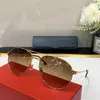 Новейшие солнцезащитные очки для пилотов Unisex High Come Golden Glasses Рамки синие линзы Съемные кожаные пряжки дизайнер винтажные мужчины женская размер глаз 59-17-145