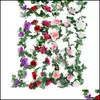 Couronnes de fleurs décoratives, fournitures de fête festives, jardin de maison, 2.2M, roses artificielles en soie, fleur de lierre, faux feuillage, décoration suspendue Ga