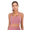 LL Soutien-gorge de sport pour femme de couleur unie YOGA Soutien-gorge de sport à bretelles pour femme - Dos croisé Sexy Soutien-gorge de yoga rembourré sans fil Entraînement mignon