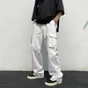 Black/white Casual Pants Men's Fashion Loose Straight Wide Leg Men Streetwear Hip-hop Pocket Cargo Mens Trousers 220330