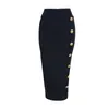 Zomer Elegant Midi Potlood Rok Hoge Taille Bandgae Black Elastic Bandage S Button Dameskleding 220317