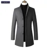 Mężczyźni wełniane mieszanki płaszcza jesienne zima nowe stałe kolor wysokiej jakości męskiej kurtki wełnianej w średniej długości pojedynczej stand-collar płaszcz 201120 T220810