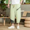 Pantalones para hombres hombre verano hartido harem macho lino de algodón vintage cintura elástica pantalones de chándano