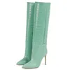 Dames High Boots Crocodile Print Slip-on Long Women Sexy Heels Designer schoenen Stiletto Concise Demonia 2022 220729