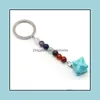 Key Rings Jóias Chakra Natural Chakra Keychain 7 Chakras Chain Holder Merkaba Star Crystal Pingying