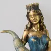 Dekorativa Objekt Figuriner Bindfoldad Fortuna Staty Forntida Grekisk Romersk Gudinna Av Fortune Vintage Blue Luck Skulptur Dekorationer för
