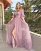 Casual Dresses Half Puff Sleeves Prom V-ringen veck Chiffon Princess Aftonklänningar Kvinnor Party Dress Purple 2022 Maxi DressCasual