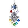 HDチャクラエネルギークリスタルボールSunCatcher Hamsa Fatimaトルコの青い邪眼の手植物園の装飾ラッキーギフト220407